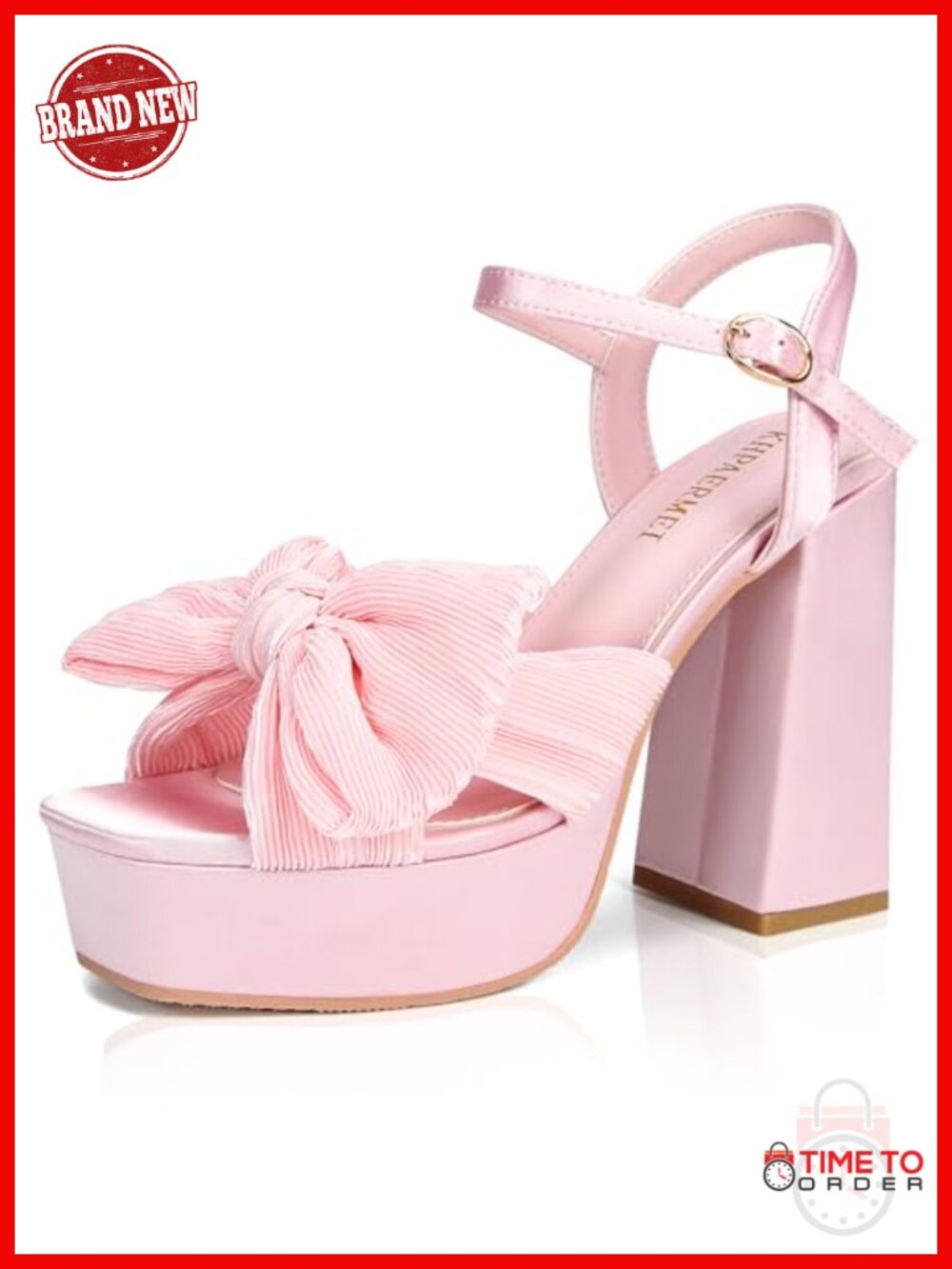 Platform Heeled Sandals Satin Pleated Bow Ankle Strap Open Toe